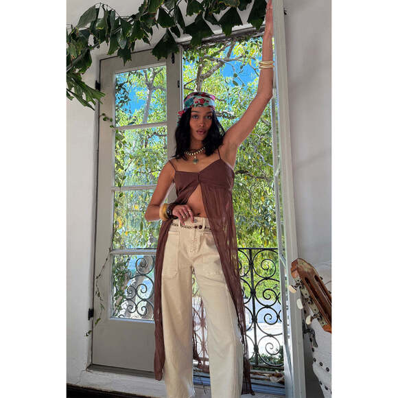 12th Tribe Mischa Brown Longline Cami Top Size MM - Picture 3 of 3